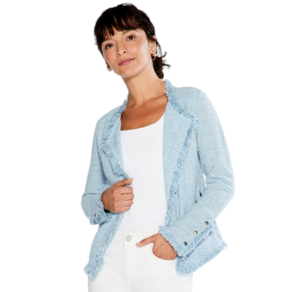 NIC+ZOE Jackets & Blazers - Nic + Zoe Fringe Mix Knit Sweater Jacket